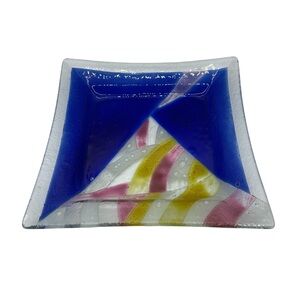 Colorful Fused Art Glass Dish Tray Plate Handmade
